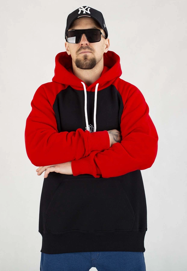 Bluza Diil Z Kapturem Reglan czarno czerwona
