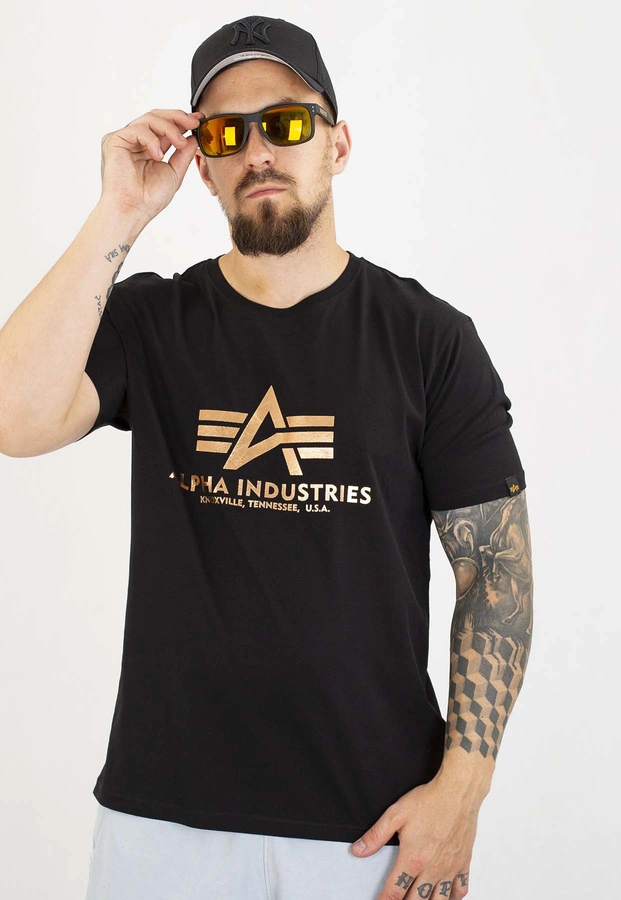 T-shirt Alpha Industries Basic Foil Print 100501FP czarno złoty