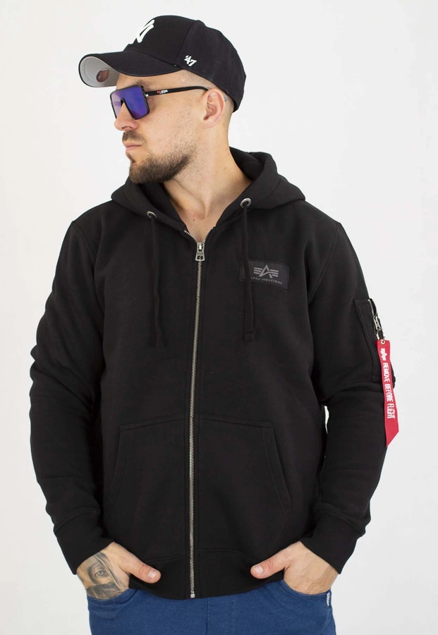 Bluza Alpha Industries ZIP Z Kapturem Back Print 128342 czarna