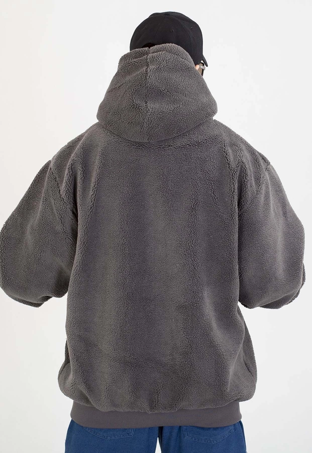 Kurtka Mass Z Kapturem Zimowa ZIP Patch Teddy szara