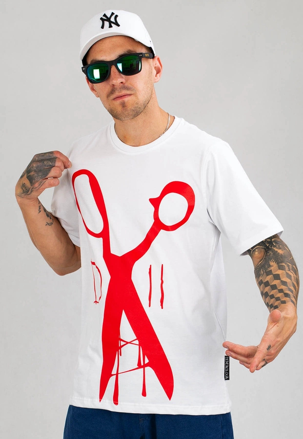 T-shirt Demonologia Nożyczki biało czerwony