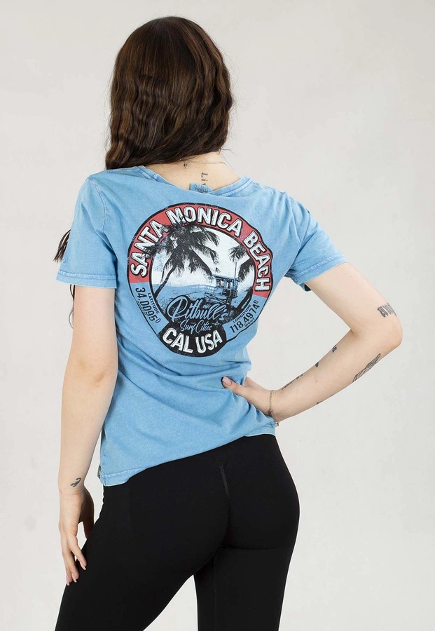 T-Shirt Pit Bull Denim Washed Oceanside niebieski