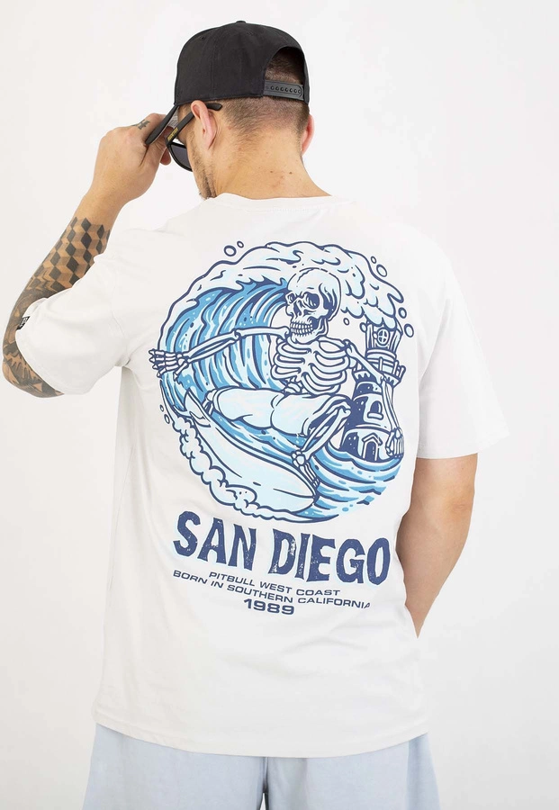 T-shirt Pit Bull Skull Surf 170 white blue