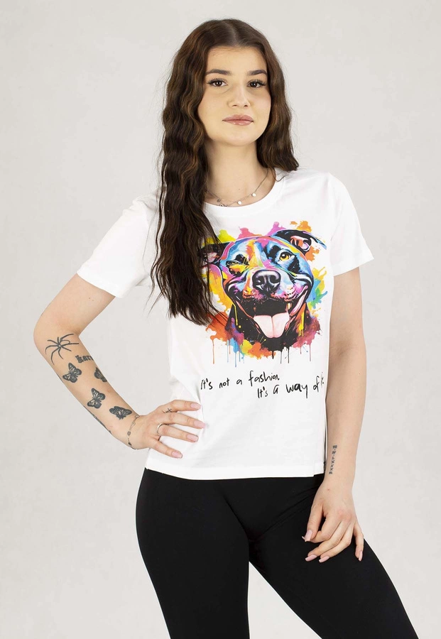 T-Shirt Pit Bull Slim Fit Watercolor biały