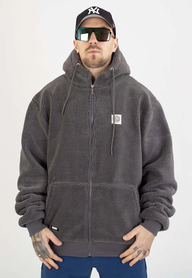 Kurtka Mass Z Kapturem Zimowa ZIP Patch Teddy szara