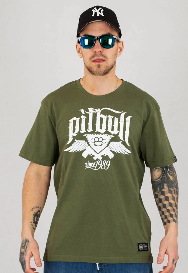 T-shirt Pit Bull Oldschool Knuckles oliwkowy