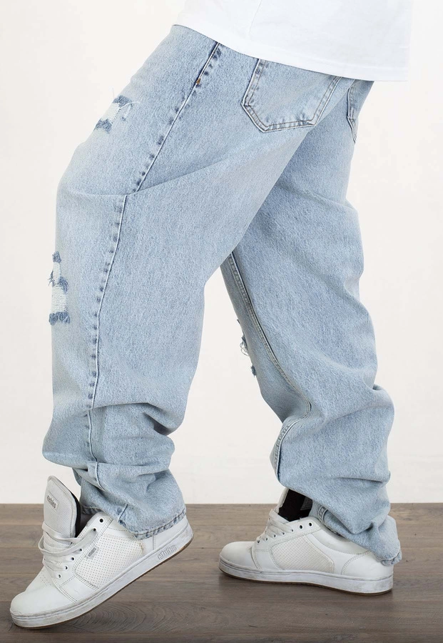 Spodnie Jigga Wear Baggy Jeans Crown Destroyed Light Blue