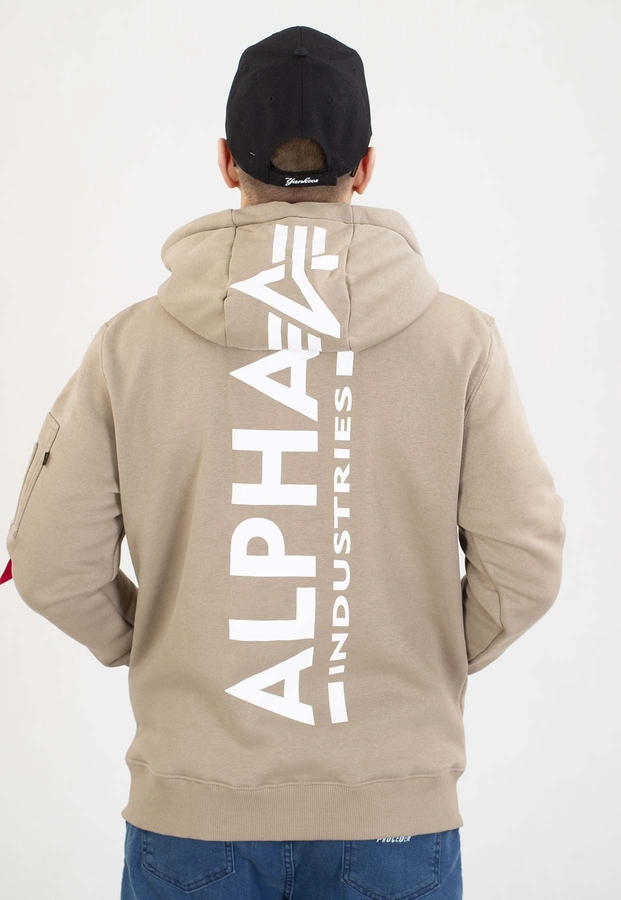 Bluza Alpha Industries ZIP Z Kapturem Back Print 128342 beżowa