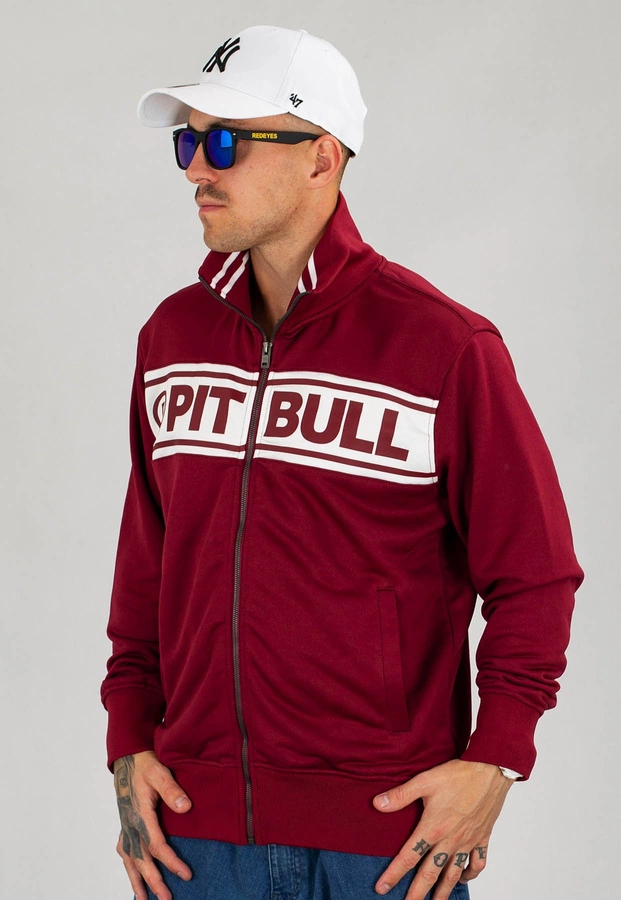 Bluza Pit Bull Oldschool Zip Chest Logo bordowo biała