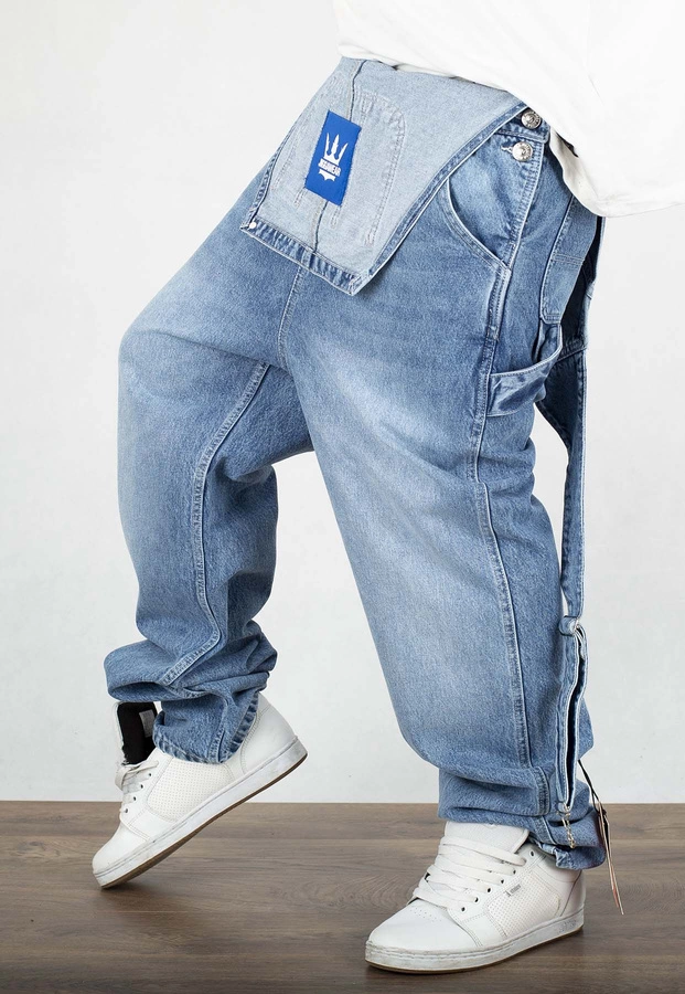 Spodnie Jigga Wear Baggy Jeans Ogrodniczki Logo Dungarees niebieskie 