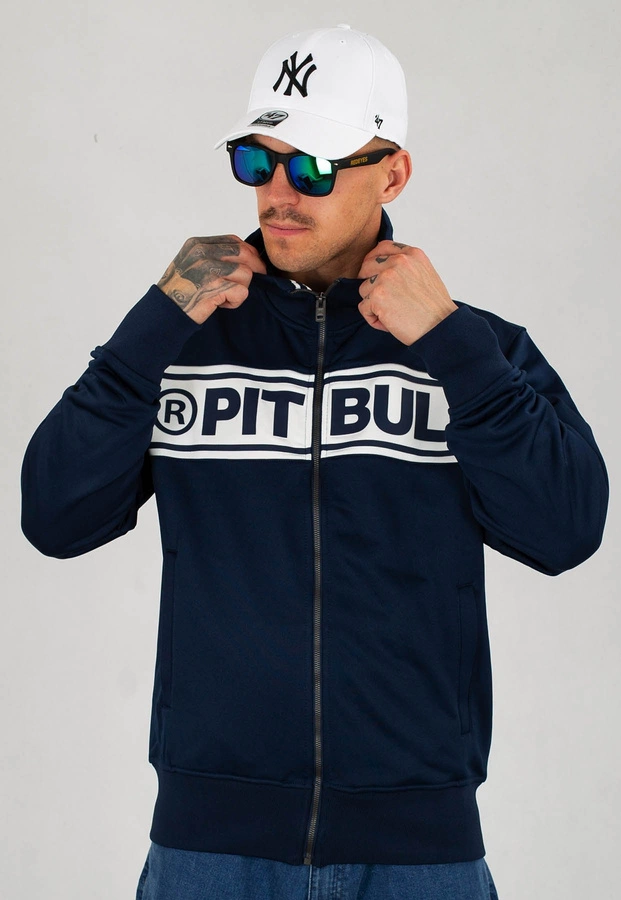 Bluza Pit Bull Oldschool Zip Chest Logo granatowo biała