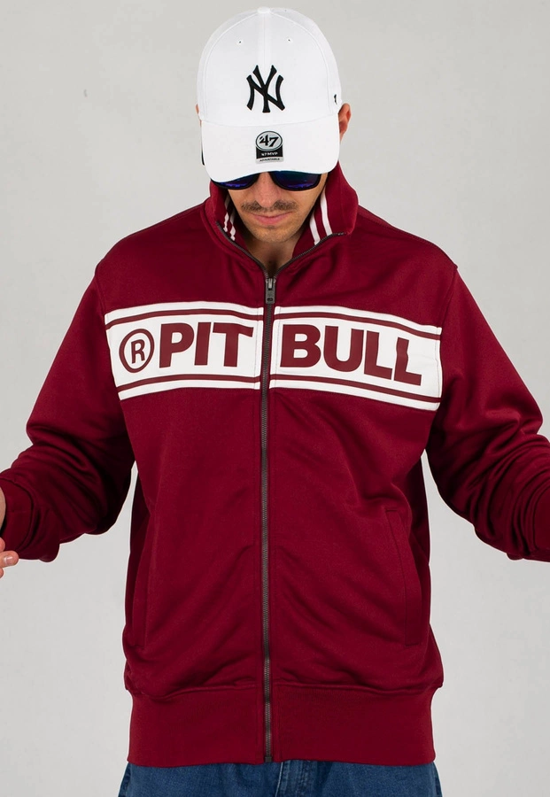 Bluza Pit Bull Oldschool Zip Chest Logo bordowo biała
