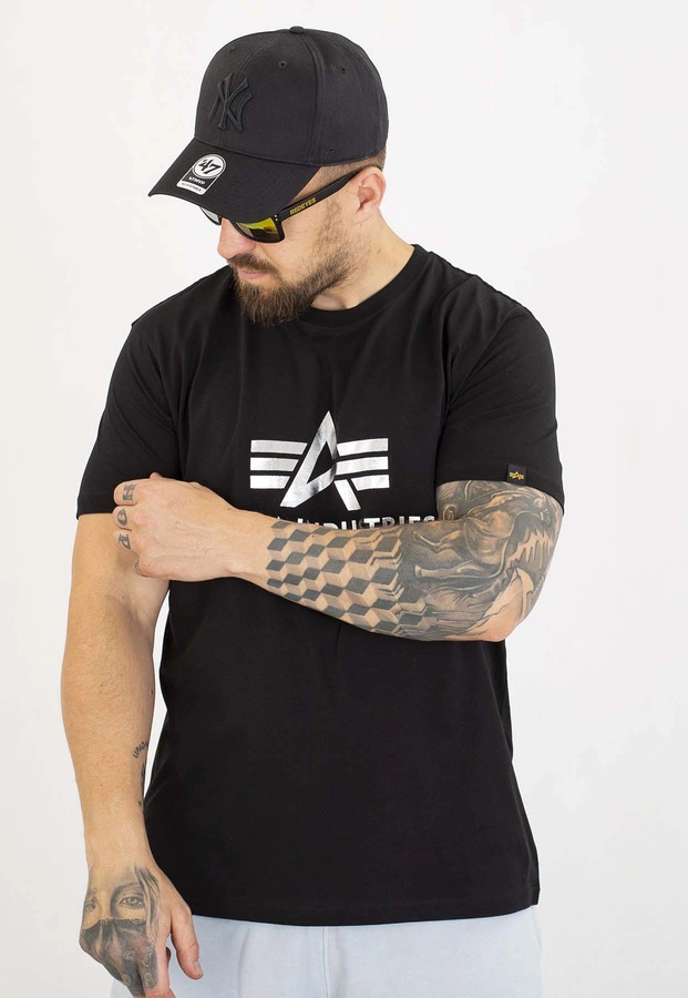 T-shirt Alpha Industries Basic Foil Print 100501FP czarno srebrny