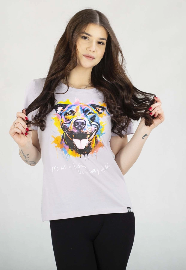 T-Shirt Pit Bull Slim Fit Watercolor liliowy