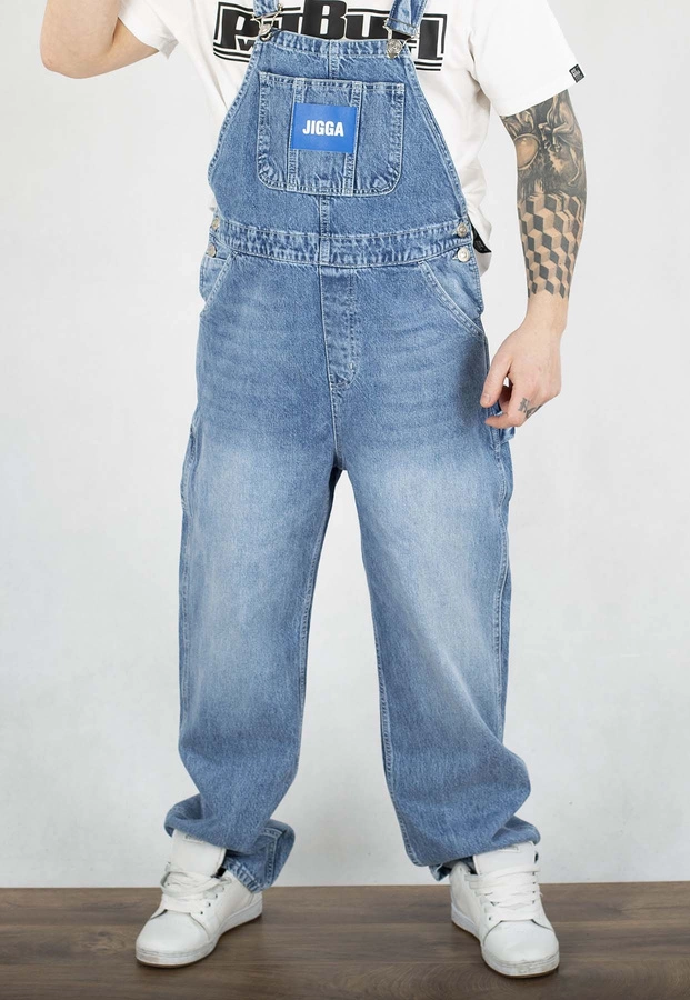 Spodnie Jigga Wear Baggy Jeans Ogrodniczki Logo Dungarees niebieskie 