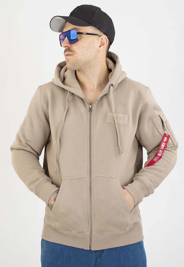 Bluza Alpha Industries ZIP Z Kapturem Back Print 128342 beżowa