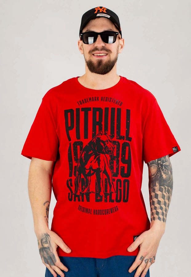 T-shirt Pit Bull San Diego Dog czerwony