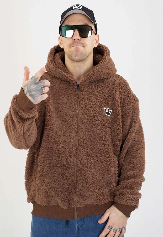 Bluza Jigga Wear Z Kapturem Teddy Simple Crown Oversize Zip brązowa