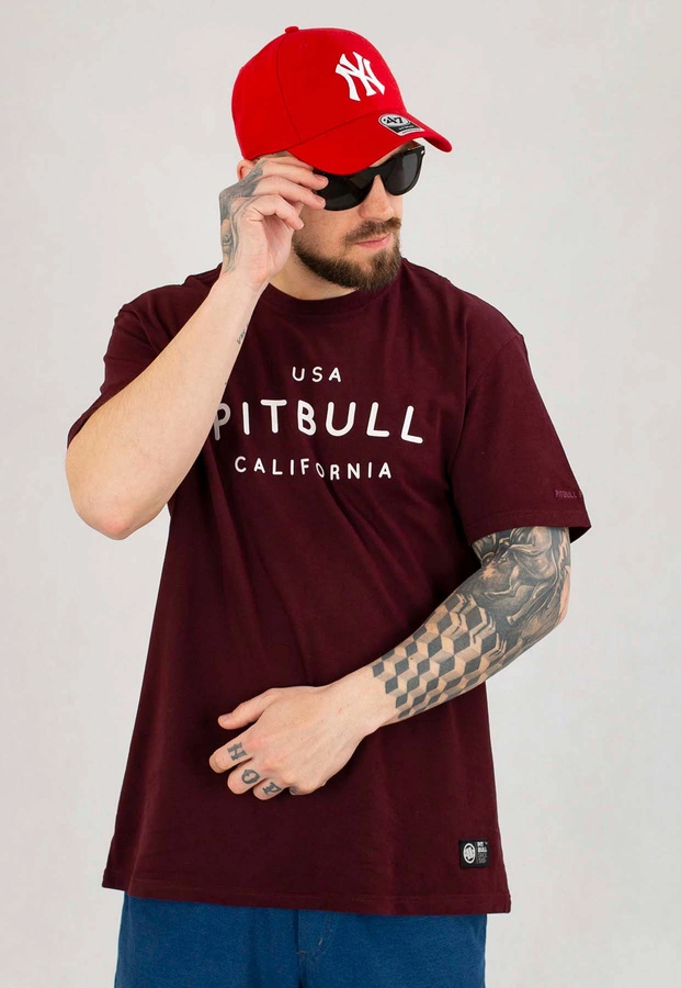 T-shirt Pit Bull Garment Washed USA Cal bordowy