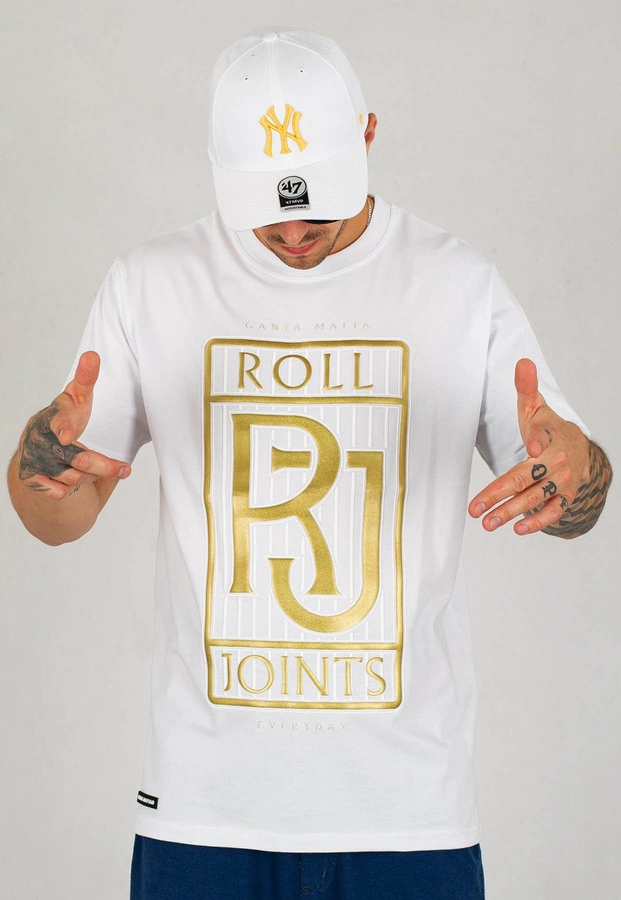 T-shirt Ganja Mafia RJ biało złoty