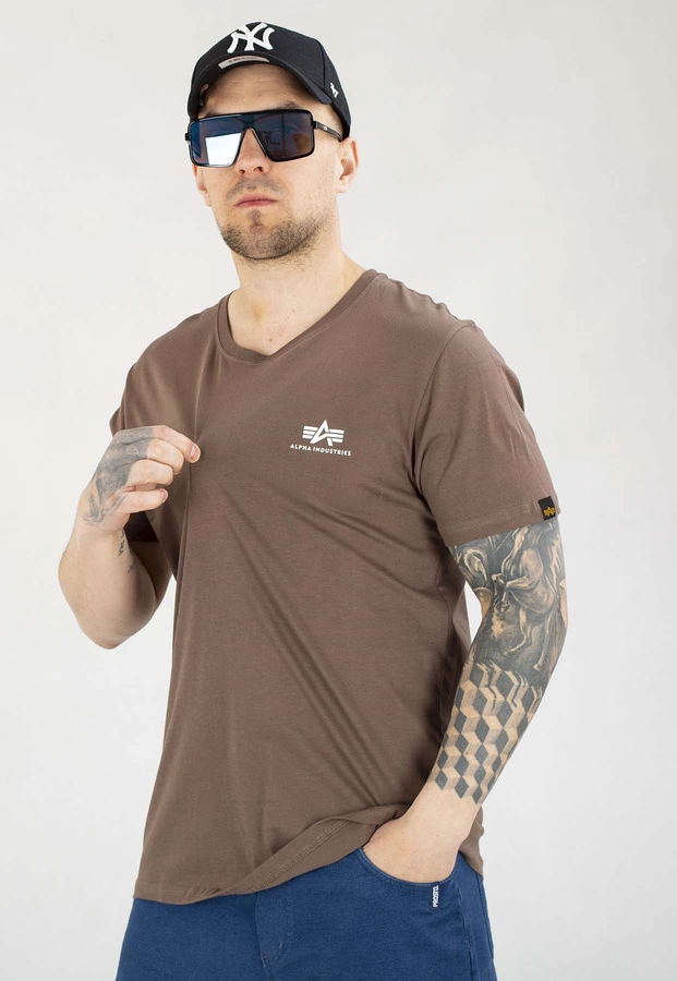 T-shirt Alpha Industries Basic Small Logo 188505 brązowy