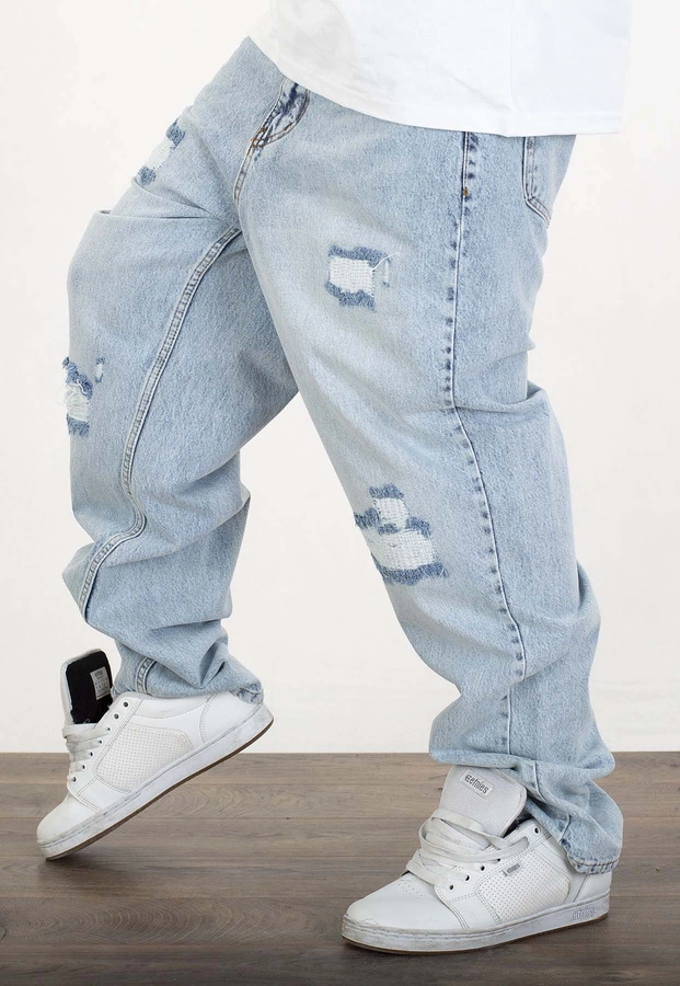 Spodnie Jigga Wear Baggy Jeans Crown Destroyed Light Blue