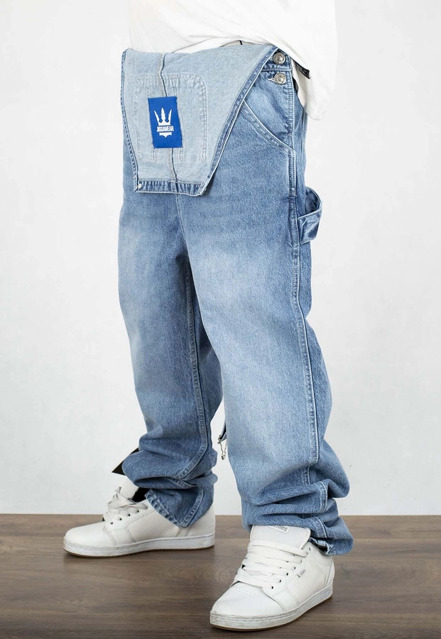 Spodnie Jigga Wear Baggy Jeans Ogrodniczki Logo Dungarees niebieskie 