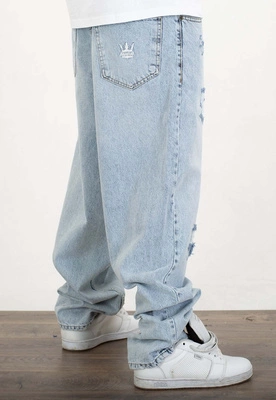 Spodnie Jigga Wear Baggy Jeans Crown Destroyed Light Blue