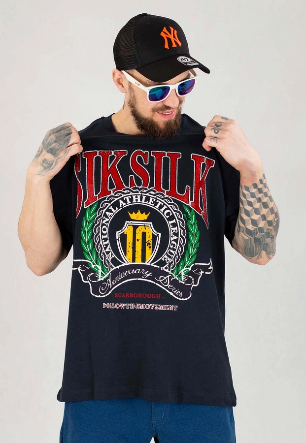 T-shirt SikSilk Varsity Oversized SS-23689 granatowy