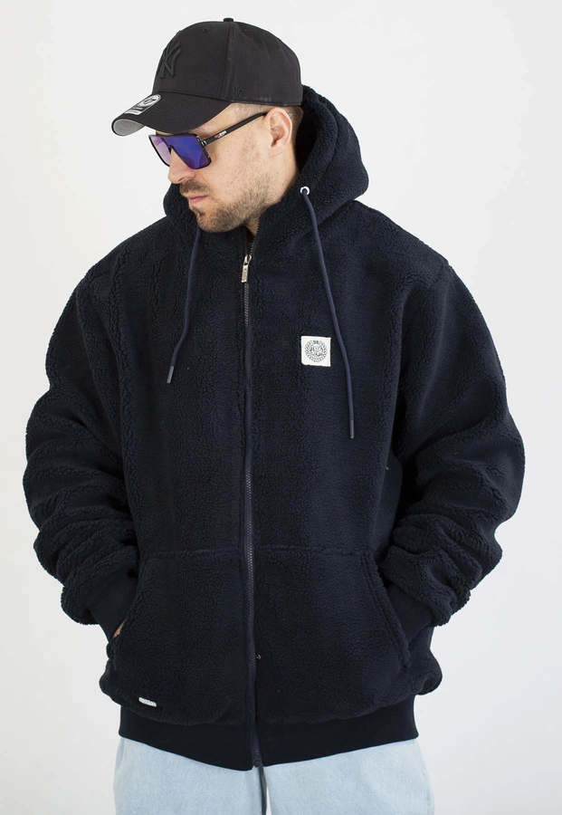 Kurtka Mass Z Kapturem Zimowa ZIP Patch Teddy granatowa