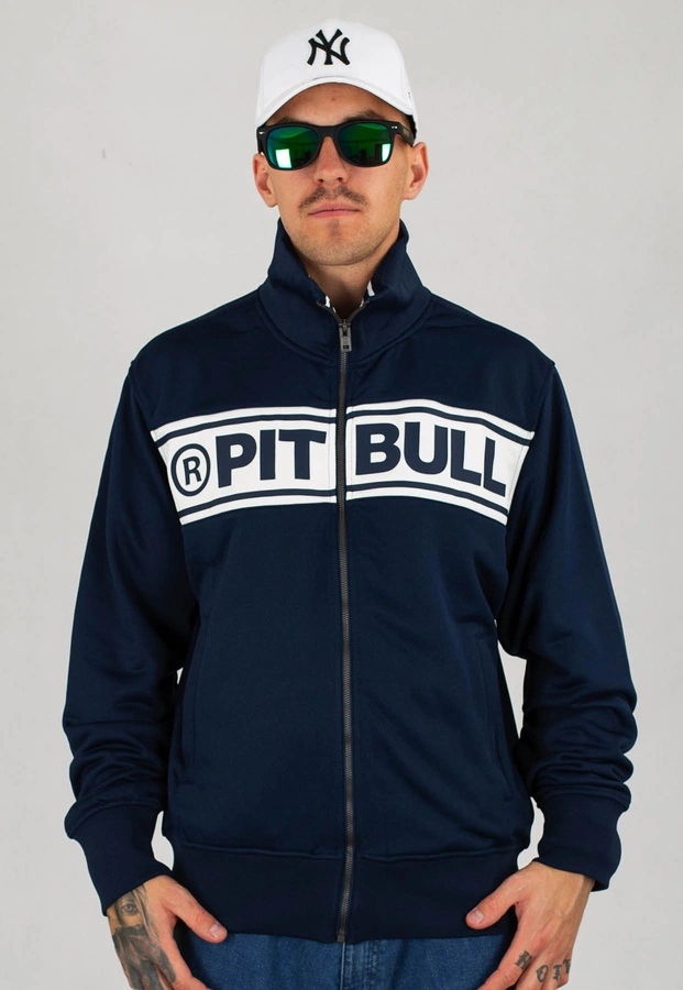 Bluza Pit Bull Oldschool Zip Chest Logo granatowo biała
