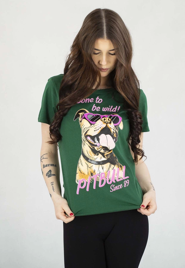 T-Shirt Pit Bull Slim Fit Sunglasses Dog zielony