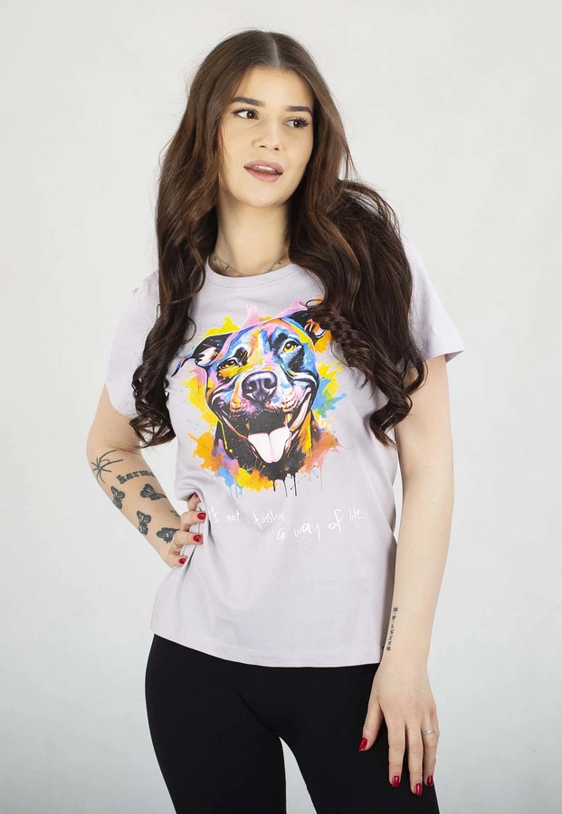 T-Shirt Pit Bull Slim Fit Watercolor liliowy