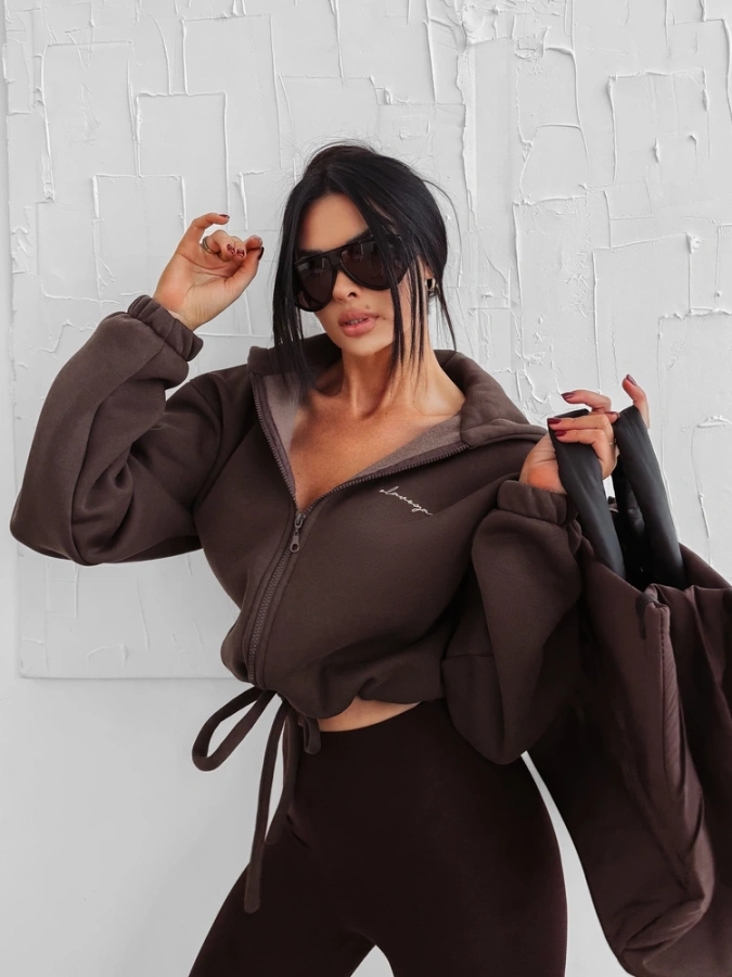 Bluza Olavoga Z Kapturem ZIP Linos brązowa