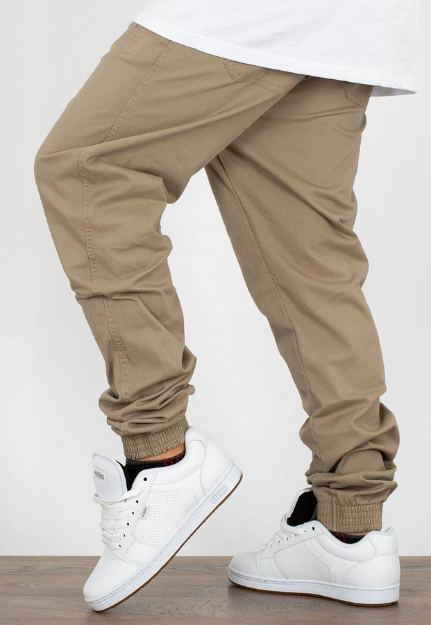 Spodnie B.O.R. Biuro Ochrony Rapu Jogger Fit Guma Strecz Classic BORCrew Outline beżowe