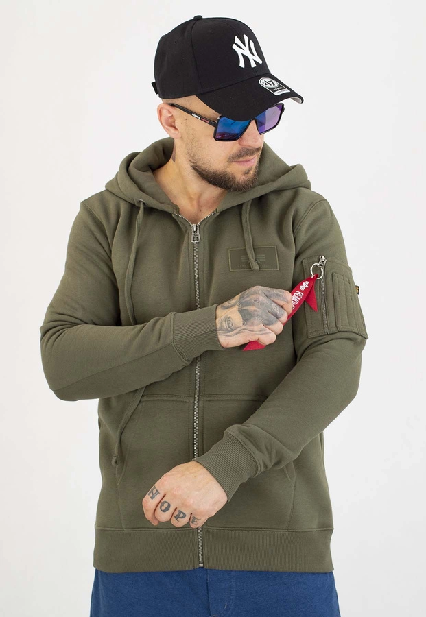 Bluza Alpha Industries ZIP Z Kapturem Back Print 128342 oliwkowa