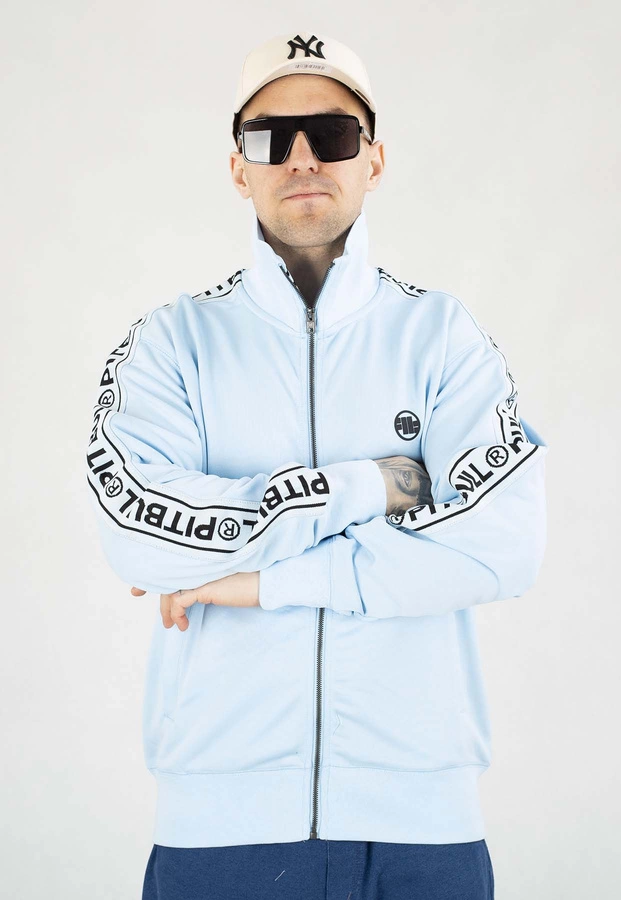 Bluza Pit Bull Bez Kaptura Zip Oldschool Tape Logo błękitna