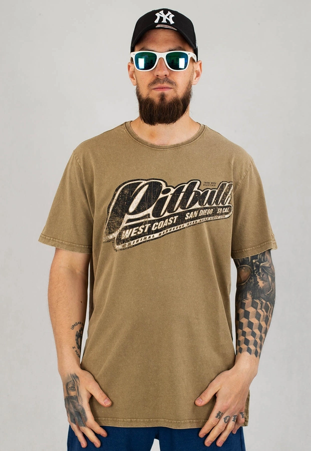 T-shirt Pit Bull Denim Washed Brand brązowy