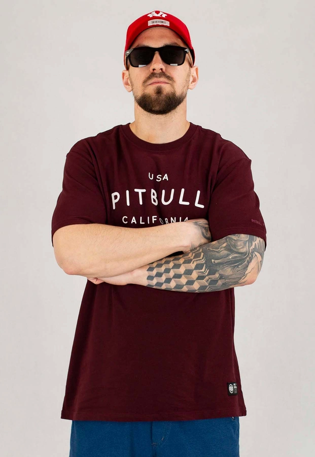 T-shirt Pit Bull Garment Washed USA Cal bordowy