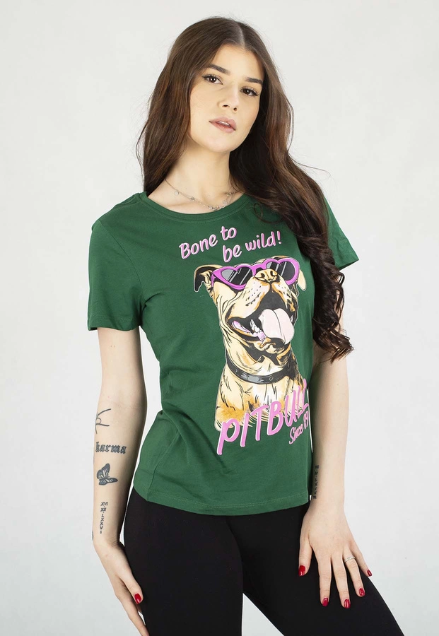 T-Shirt Pit Bull Slim Fit Sunglasses Dog zielony