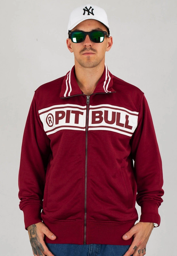 Bluza Pit Bull Oldschool Zip Chest Logo bordowo biała