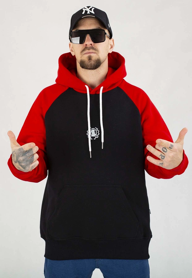 Bluza Diil Z Kapturem Reglan czarno czerwona