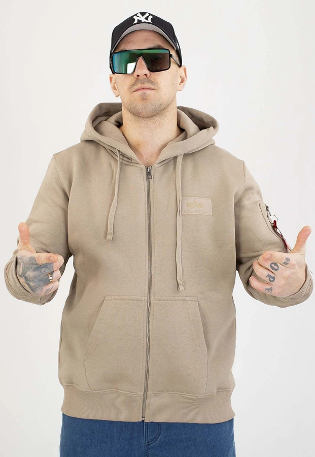 Bluza Alpha Industries ZIP Z Kapturem Back Print 128342 beżowa
