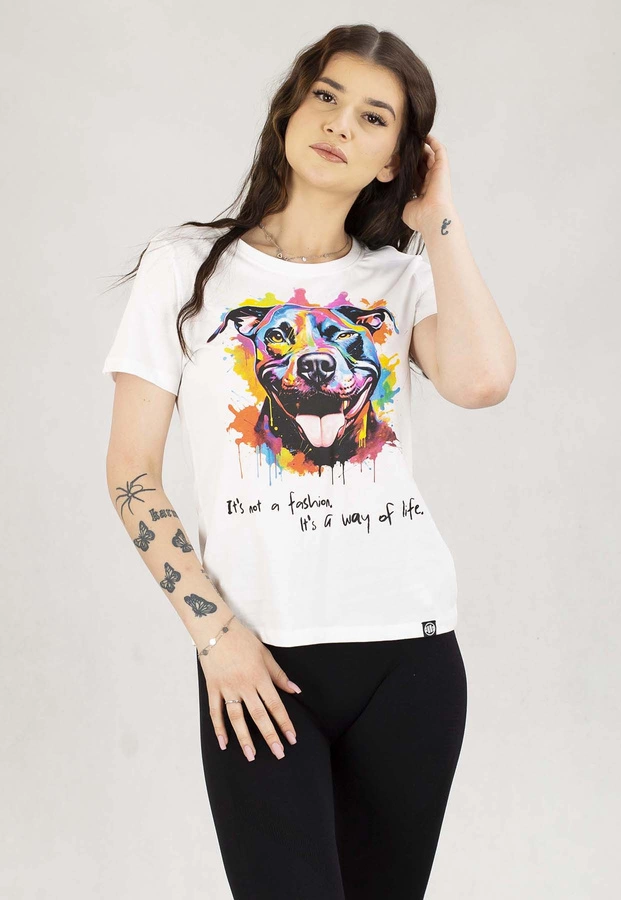 T-Shirt Pit Bull Slim Fit Watercolor biały