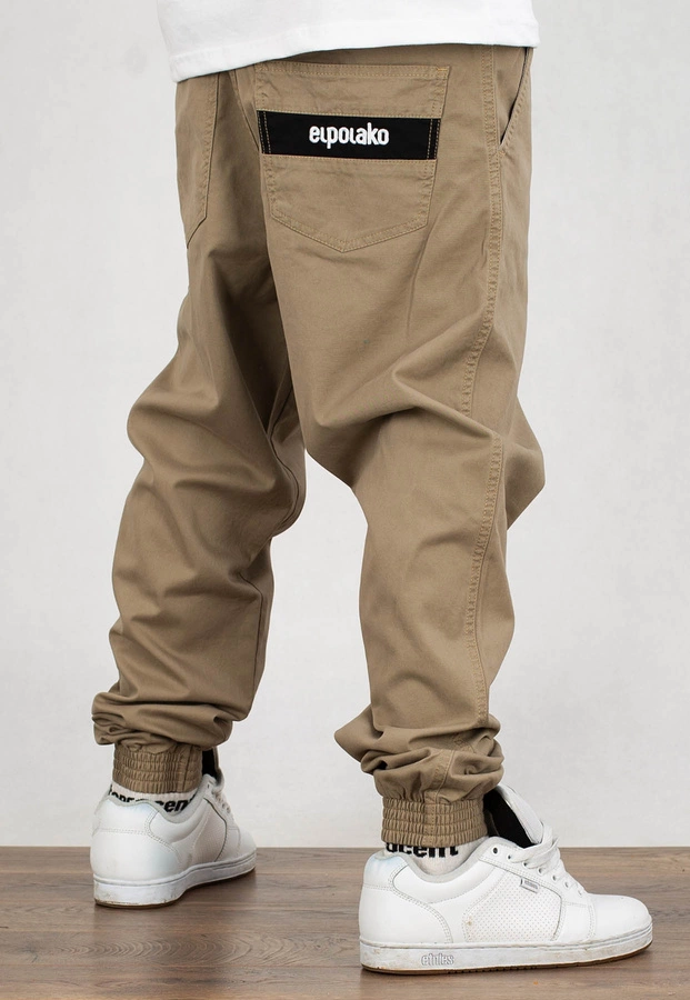 Spodnie El Polako Joggery Slim Stripe beżowe