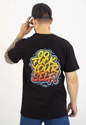 T-shirt Motive Yourself Back Yellow Blue Logo czarny