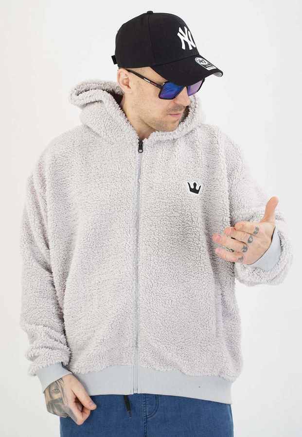 Bluza Jigga Wear Z Kapturem Teddy Simple Crown Oversize Zip szara