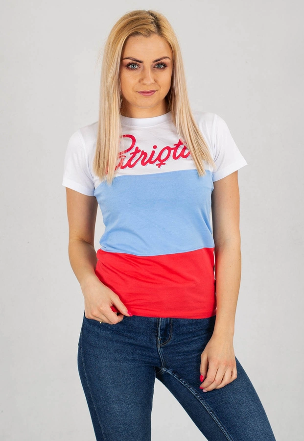 T-shirt Patriotic Strong Mixture biało łososiowo niebieski