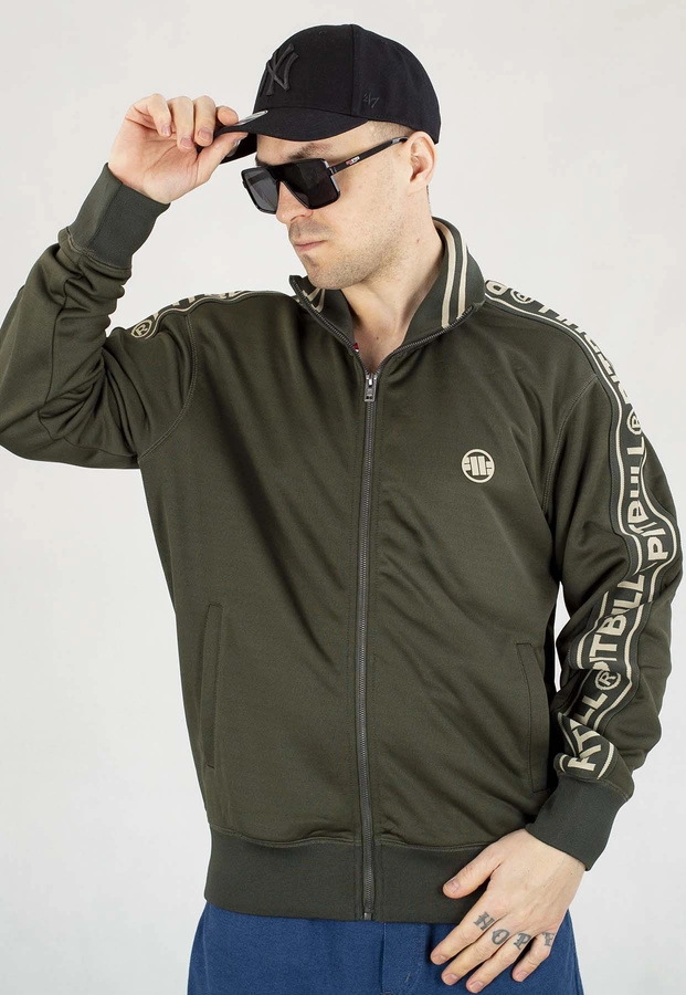 Bluza Pit Bull Bez Kaptura Zip Oldschool Tape ciemno zielona