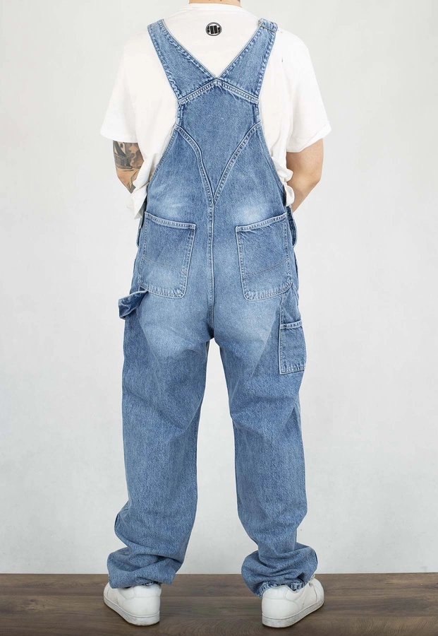 Spodnie Jigga Wear Baggy Jeans Ogrodniczki Logo Dungarees niebieskie 